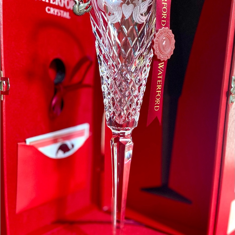 Waterford flutes from 12 Days of Christmas collection. Gift Box with Label